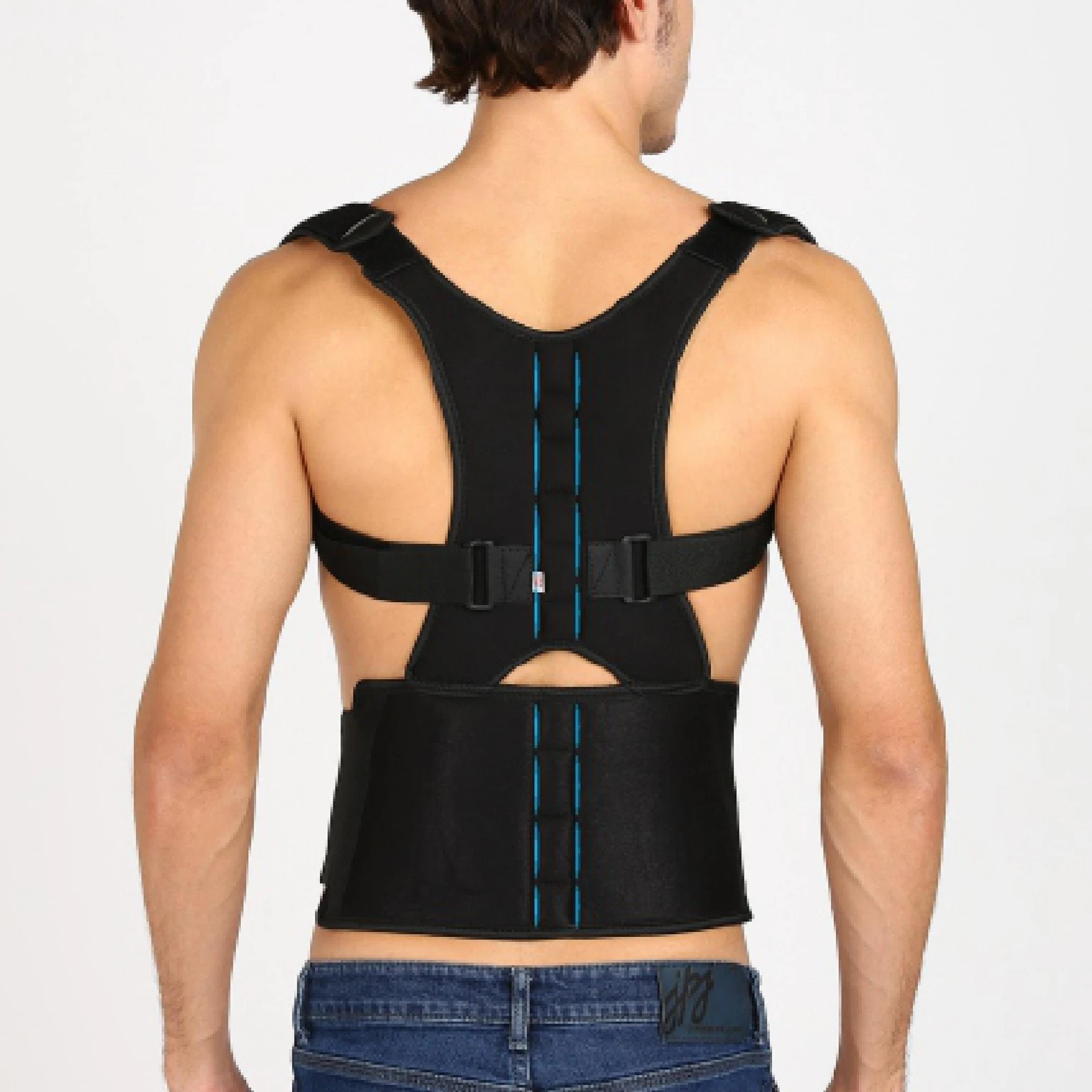 Posture corrector belt worn under clothing โ discreet back support for office posture improvement